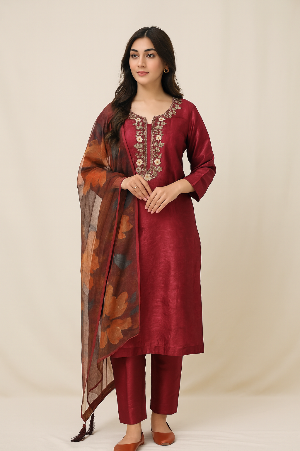 Raniya - Crimson Petal - Premium Ethnic Wear | Hamnaas Outlet